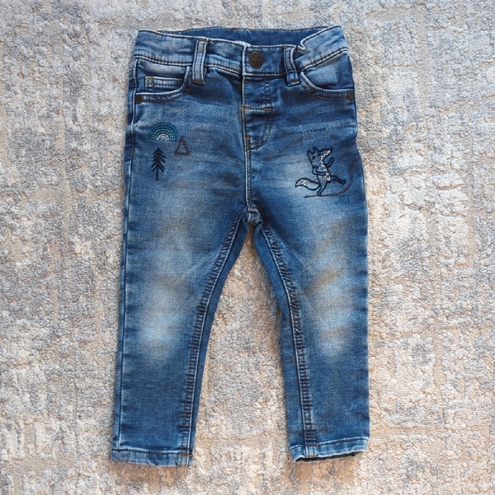 M&S Blue Denim Jeans with Embroidery Size 18-24 Months